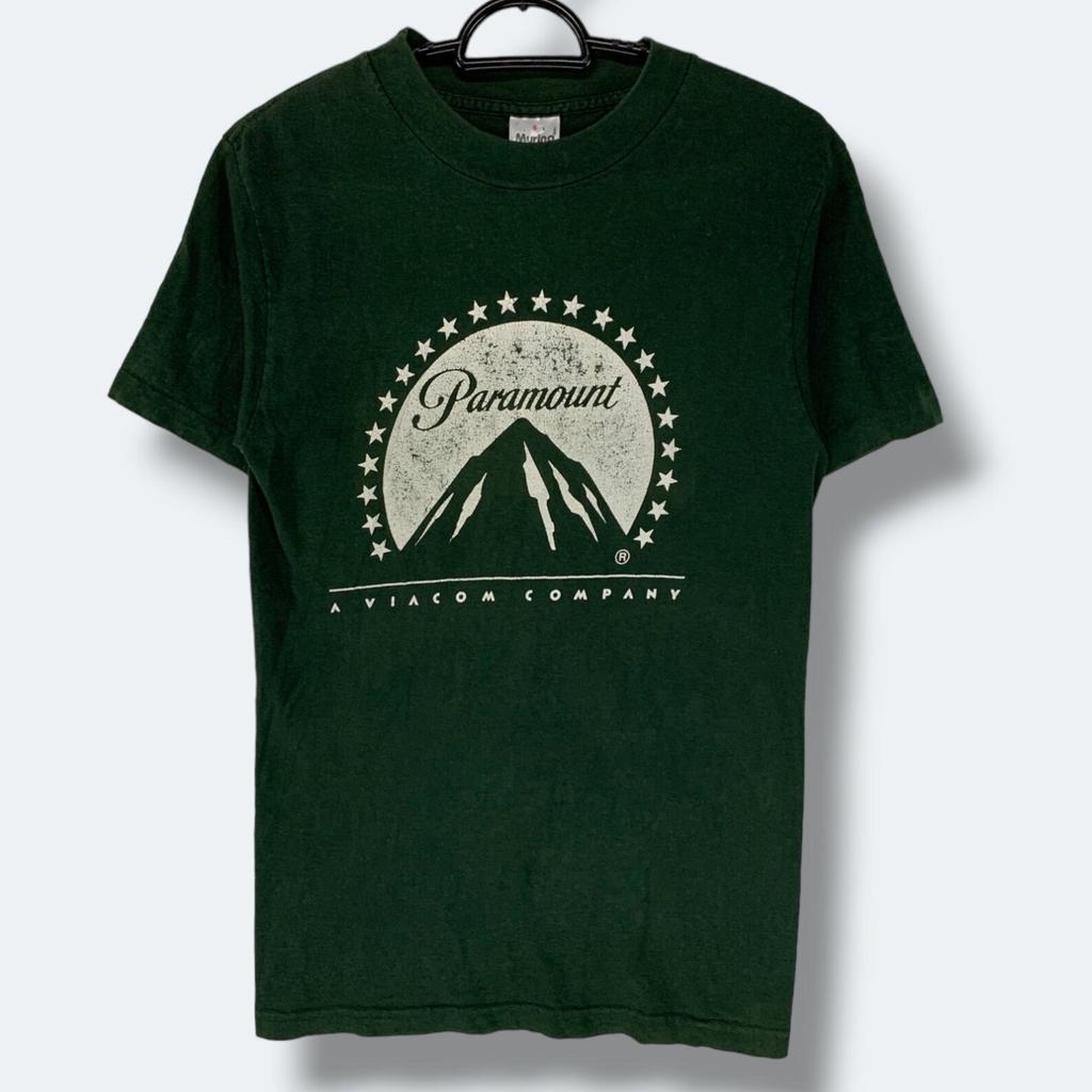 Vintage 90s A viacom company paramount logo T-Shirt collectible streetwear movies television promo tee green single stitch Small