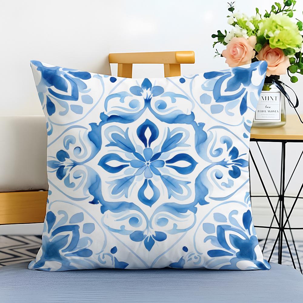 Blue and White Porcelain Cushion Cover Washable Linen Pillowcase Soft  for Sofa Bed Cozy Home Room Decor