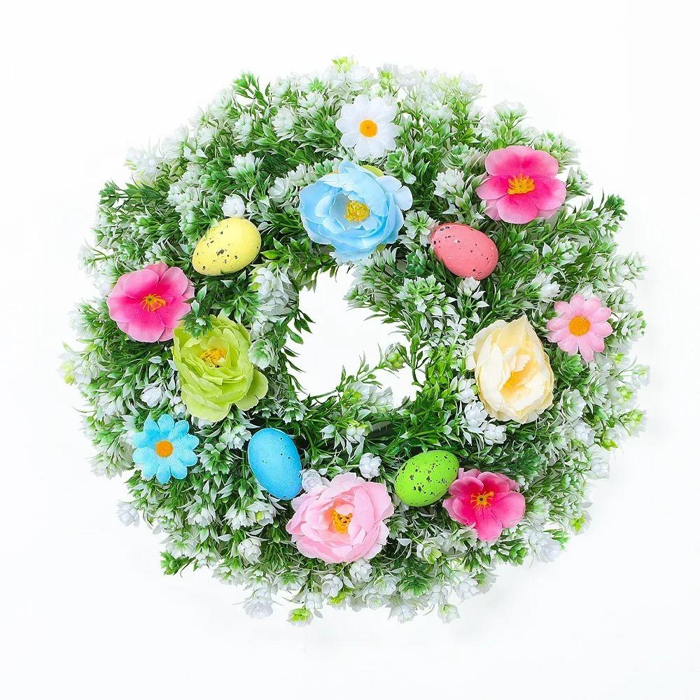 Plastic Easter Decoration Wreath Simulated Plant Lifelike Easter Egg Wreath Faux Flowers Handmade Spring Floral Wreath