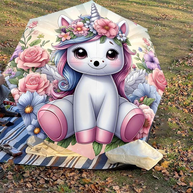 1PC Unicorn Flowers Umbrella-8-Rib Reinforced Portable Folding Travel Suitable for All Seasons Outdoor Daily Use-G389