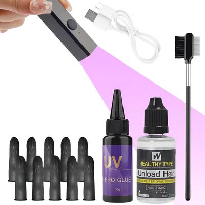 Набор инструментов для наращивания волос с ультрафиолетовым светом, клей с ультрафиолетовым светом, расческа для наращивания волос, средство для удаления клея, машинка для наращивания V-light для парикмахерской