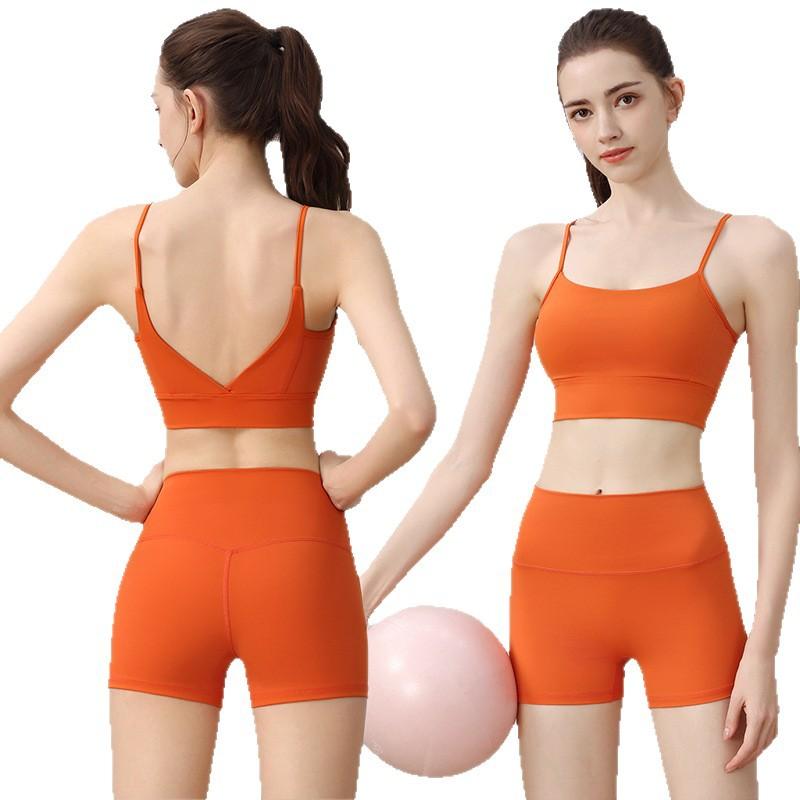 Women Deep V Sports Bra Yoga Outfit, Breathable Quick Dry Camisole Top, Dopamine Color Fitness Set Summer
