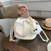 Solid Color Large-capacity Korean Version Drawstring Bag Women's 2025 Spring New Versatile Ins Shoulder Messenger Bag Bucket Bag