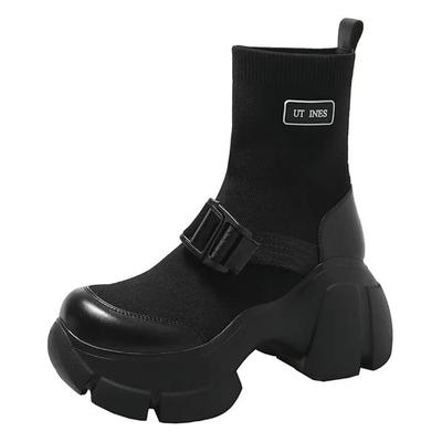 Модные женские ботильоны на платформе с вязаным носком женские повседневные удобные лаконичные модные 2024 новые короткие ботинки для студентов