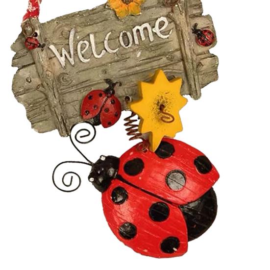 Приветственный знак, мультяшный стиль, декор подсолнечника, яркий цвет, божья коровка, весенний дверной венок для заднего двора