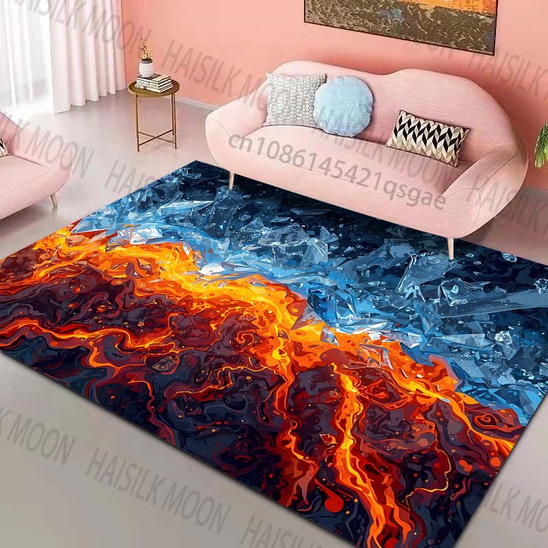 Multiple sizes Fire and Ice Contrast Pattern Rug Carpets for Bedroom Living Room Sofa Mat Creative Door Mat Home Decor