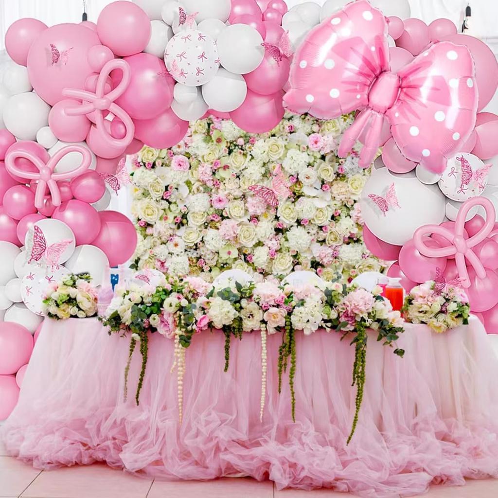 White Pink Bow Series Balloon Chain Garland Balloon Set Baby Baby Girl Birthday Cloth