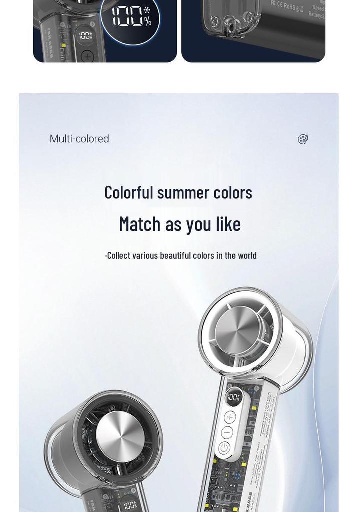Handheld Transparent Mecha Air-Cooled Fan with HD Display & Semiconductor Cold Compress