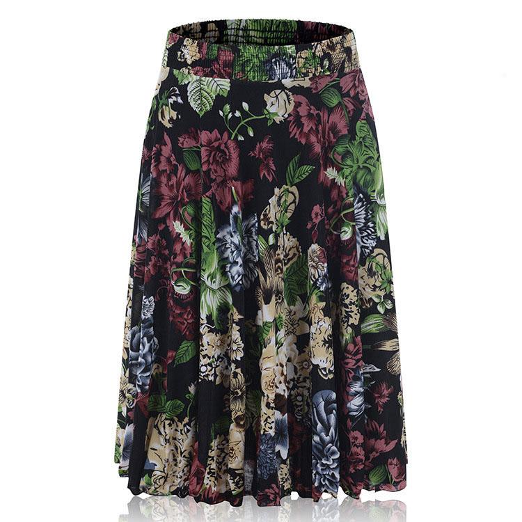 Женская юбка с высокой талией, весна и осень, женская юбка со складками, повседневные женские плавки, юбка средней длины с цветочным принтом, женская юбка
