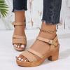 Women's Braided Chunky Heel Sandals Summer  Ankle Strap Platform Gladiator Sandals Woman Fashion Woven High Heeled Sandalias
