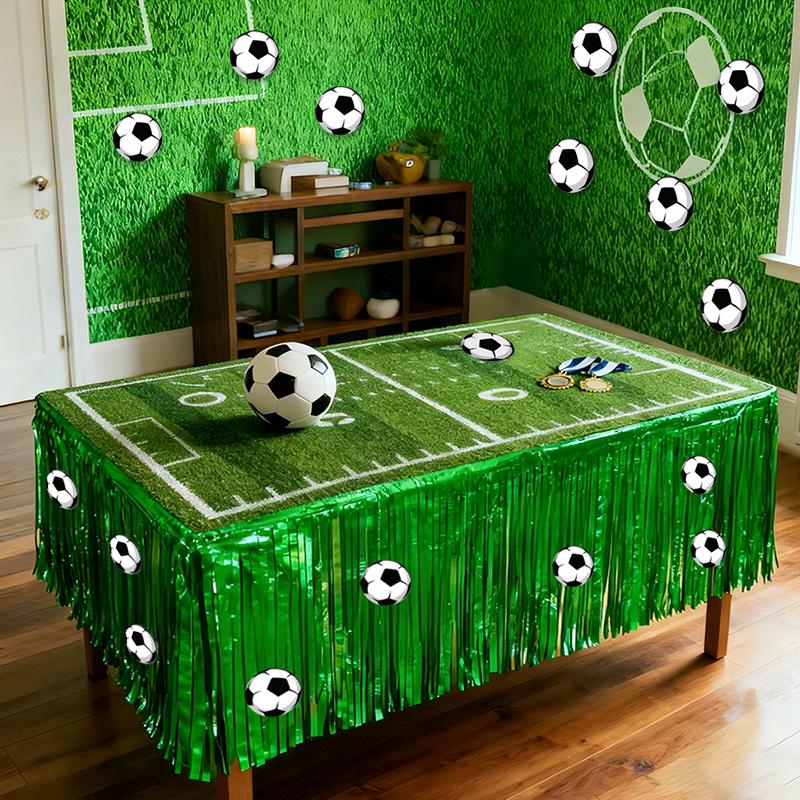 Soccer Party Tassel Table Skirt with Football Sticker for Kids Adults Sports Theme Birthday Party Decoration Supplies Tablecloth