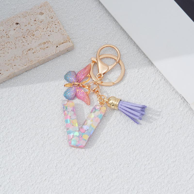 Брелок для ключей в форме сердца и буквы с бабочкой и кисточкой, шарм для сумки