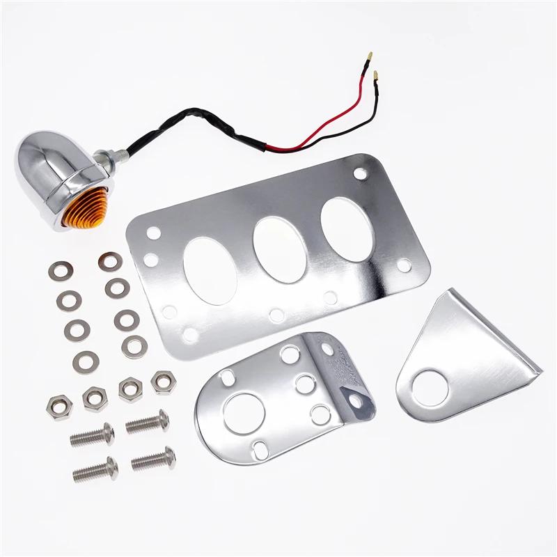 Motorcycle Side Tail Brake Light License Number Plate Light with Mount Bracket Universal for Harley Sportsters Bobber Chopper