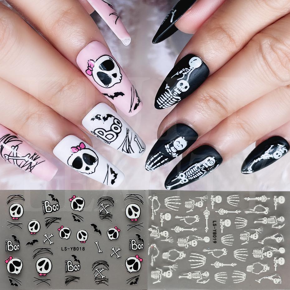 New Nail Stickers Ins Halloween Skeleton Ghost Spider Web Party Party Luminous Nail Stickers HMM