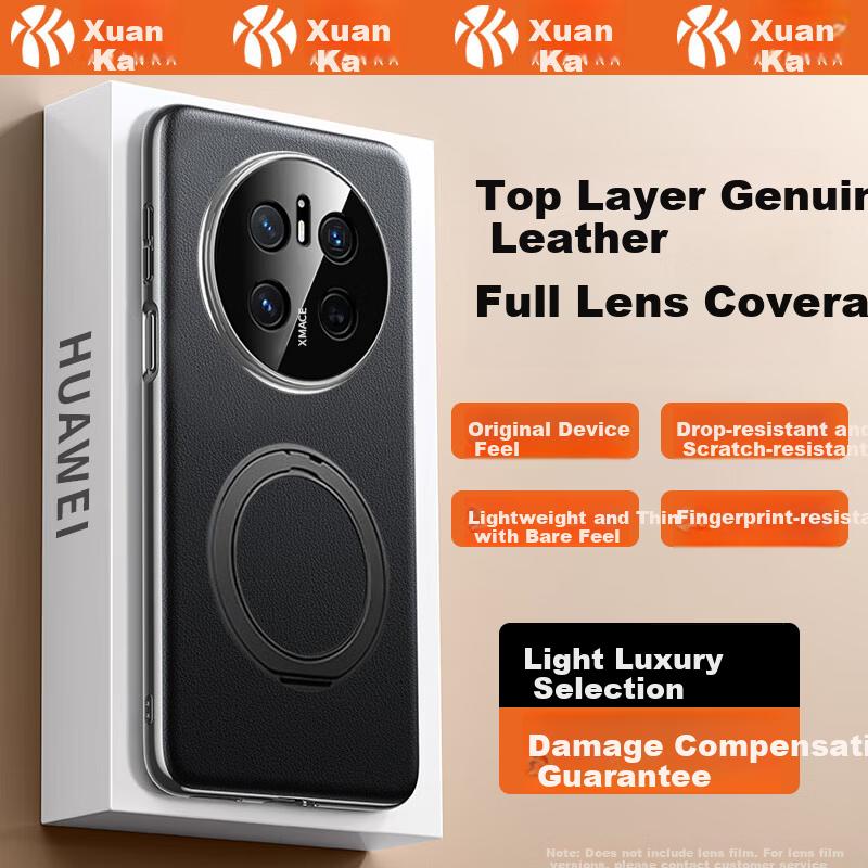 Genuine Leather Craft Rotating Stand Case for Huawei Mate70, Slim Soft Edge Anti-Fingerprint Shockproof Business Luxury Unisex Phone Cover