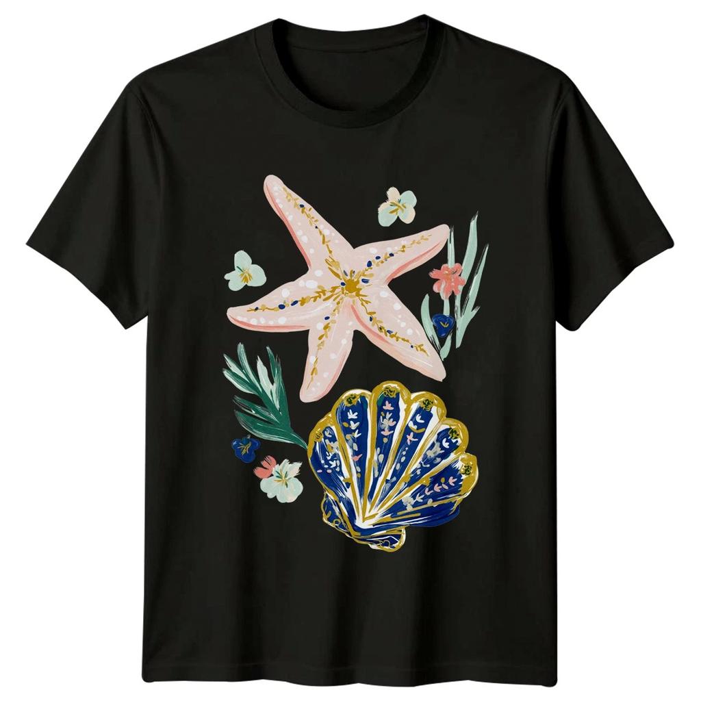 Starfish Seashell Womens T-Shirt Mediterranean Coastal Birthday Gift For Her