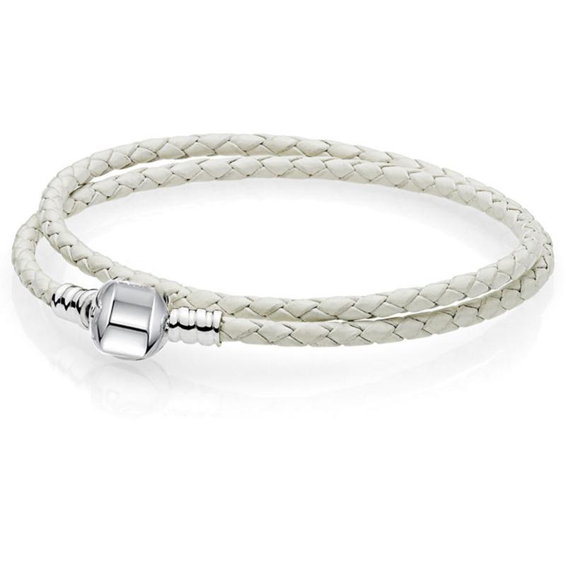 BAOPON White/Black Leather Chain Charm Bracelet Fits DIY Beads Bracelet for Women Lover Men Jewelry Gift