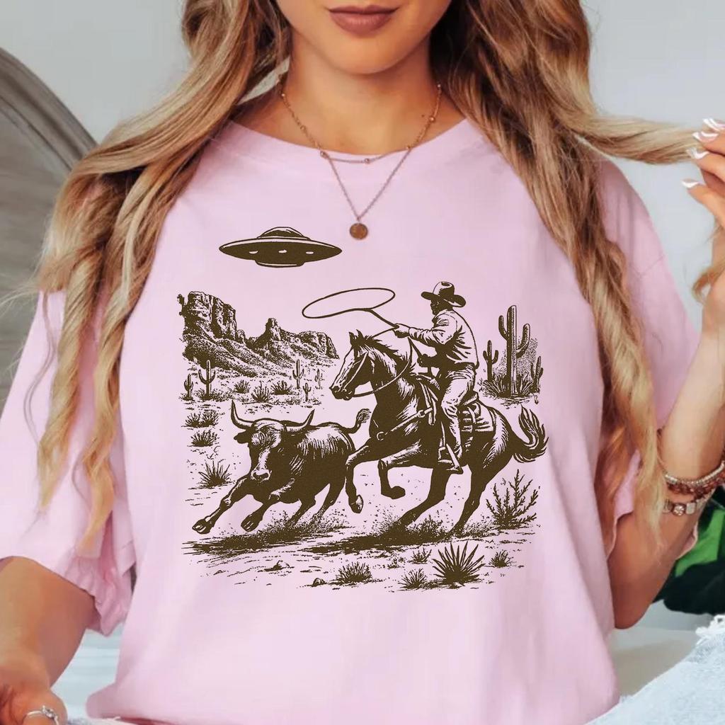 Western Cowboy Tshirt, Vintage 90s Shirt,Vintage Cowboy Alien T-shirt,Retro Rodeo Outfit, Wildwest Cowboy Tee Unisex,90s Grunge Rodeo Tee