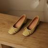 Krazing Pot Sheep Skin Summer Spring Autumn Med Heels Slip On Women Butterfly-knot European Design Square Toe Shallow Pumps