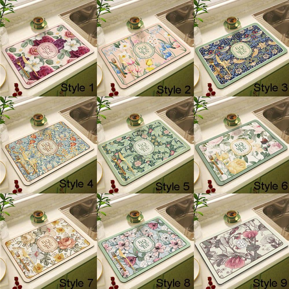 Коврик для сушки с цветочным принтом, нескользящий коврик для сушки посуды, коврик для сушки посуды, кухонный