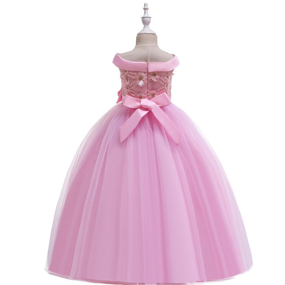 Торжественное кружевное платье на день рождения для детей 4–14 лет, праздничное платье для маленьких девочек, платье принцессы с бантом для крещения, вечерние и свадебные платья с цветочным рисунком