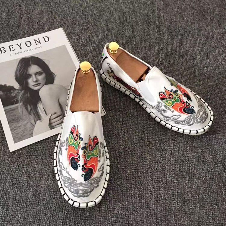 Old Beijing Cloth Shoes Embroidery Flower Social Guy Male Moccasin-Gommino Student Casual Shoes National Chinese Style