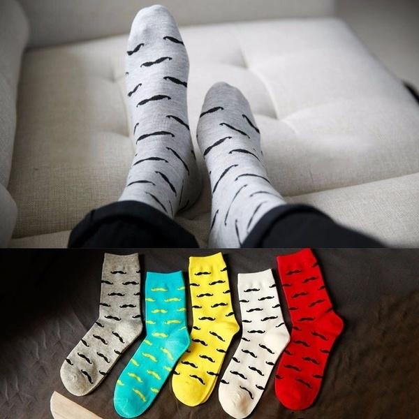 Men Socks Casual Pure Cotton Beard Pattern Tube Socks Men Fashion Solid Color Funny Happy Socks