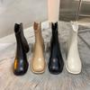 Ankle Boots for Women Chunky Heel Square Head Autumn and Winter French Skinny Boots Back Zipper Large Size White