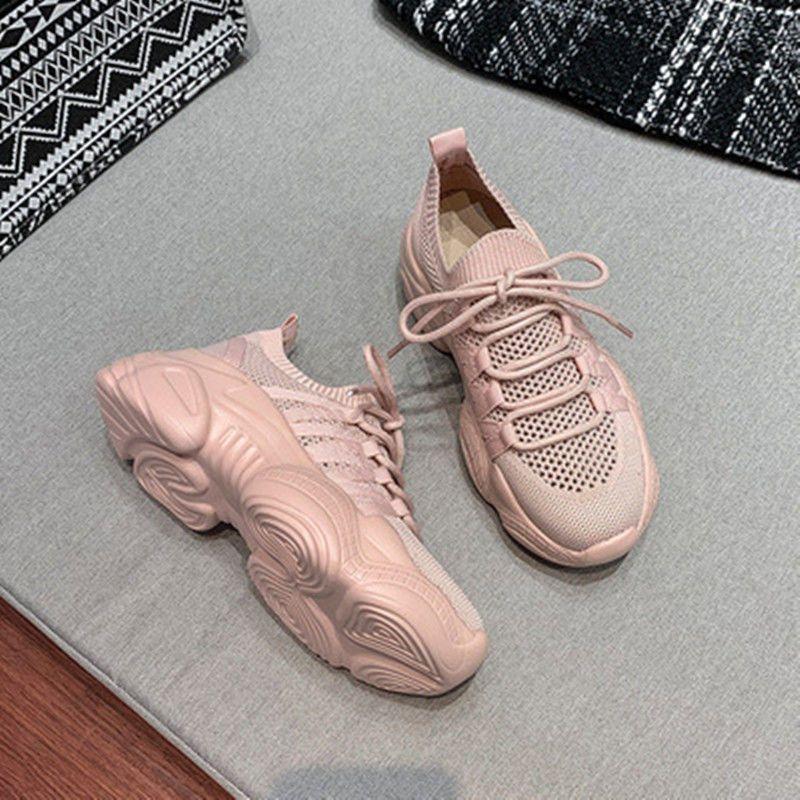 Summer Mesh Surface Breathable Shoes Women's New Spring and Autumn All-Match Ins Thick Bottom Sneaker Tide
