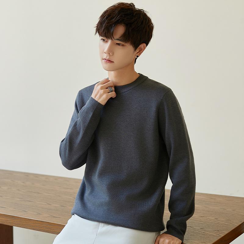 Осенне-зимний внутренний свитер, однотонный, высококачественный свитер с круглым вырезом, свободный тренд, повседневный мужской вязаный свитер