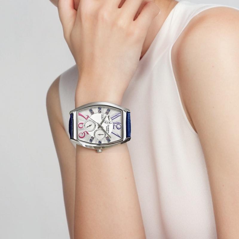 Casio SHEEN 50 метров водонепроницаемые, кварцевый механизм, кожаный ремешок, японские и корейские часы, женские часы, серебристый циферблат SHE-3026L-7A3