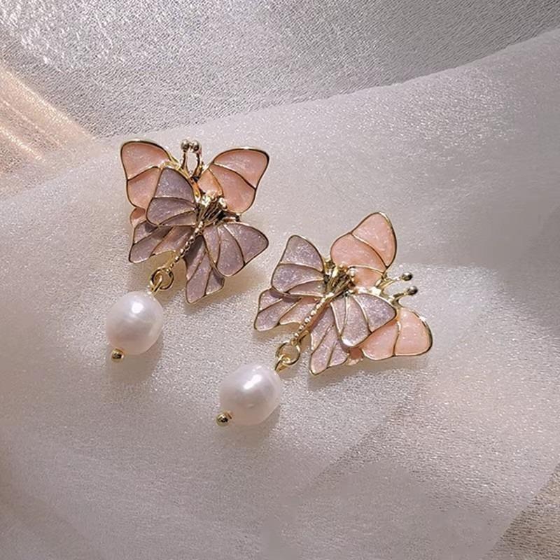Серьги-гвоздики с бабочкой Purple Dream Pearl, корейские изысканные, нежные, сладкие серьги для женщин, девушек, вечеринок, свадебных украшений, подарок