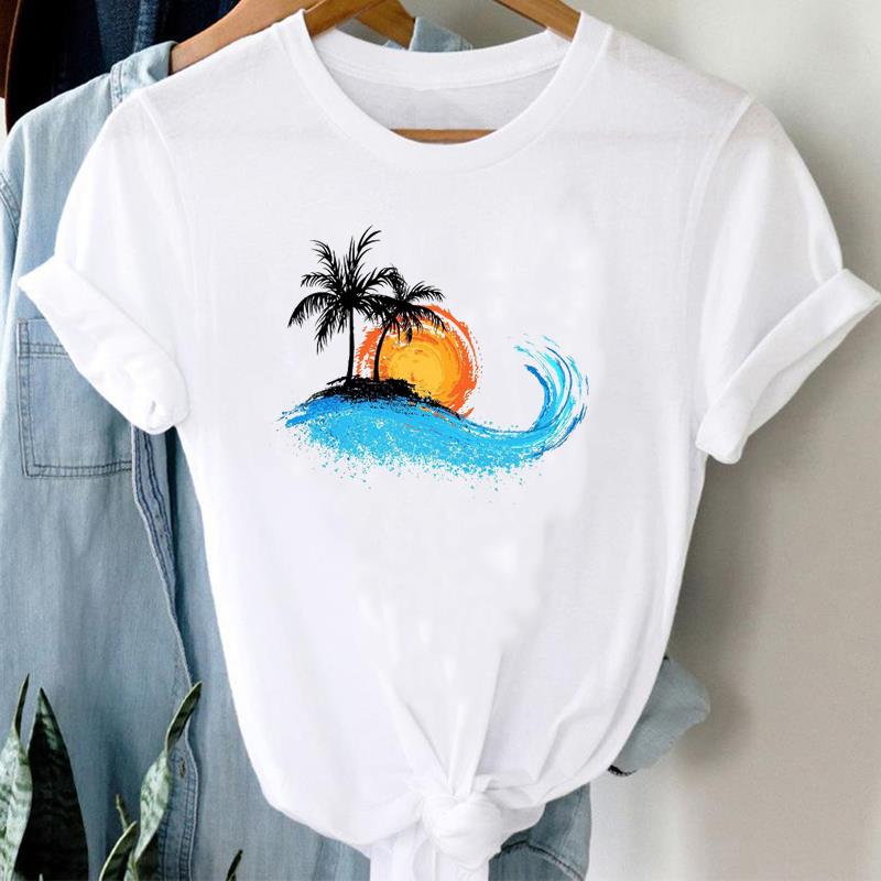 (Asian Size) Tee Top Women Love Letter Flower Trend Cute Print Lady Clothing Casual Short Sleeve Fashion Tshirt Female Graphic T-shirt