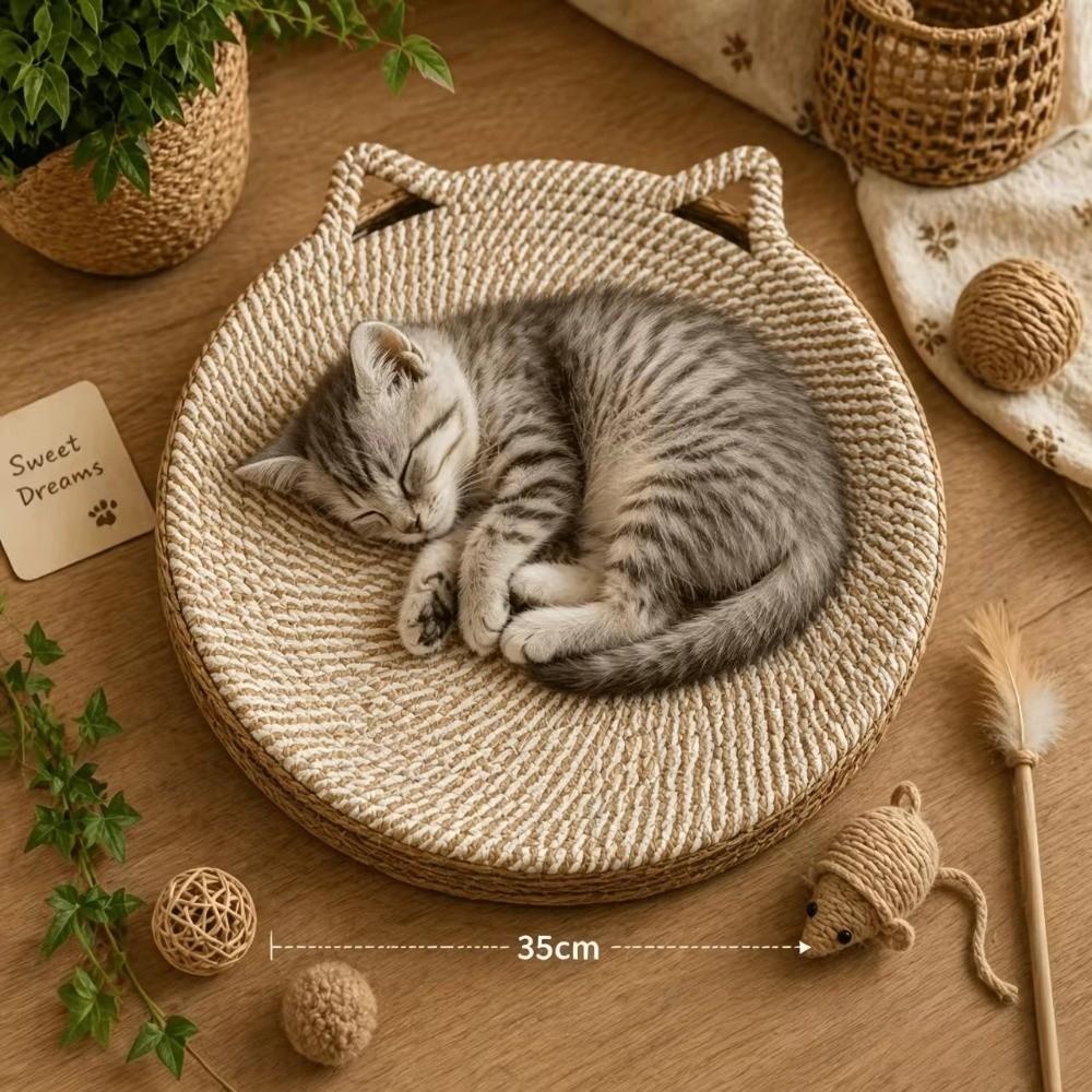 Woven Pet Sleeping Mat Round Shape Woven Cat Bed New Pet Supplies Small to Medium Cats