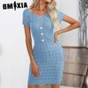 Women's Fashion Summer Spring Solid Color Print Short Sleeve O-Neck High Waist Casual Dresses Skirt