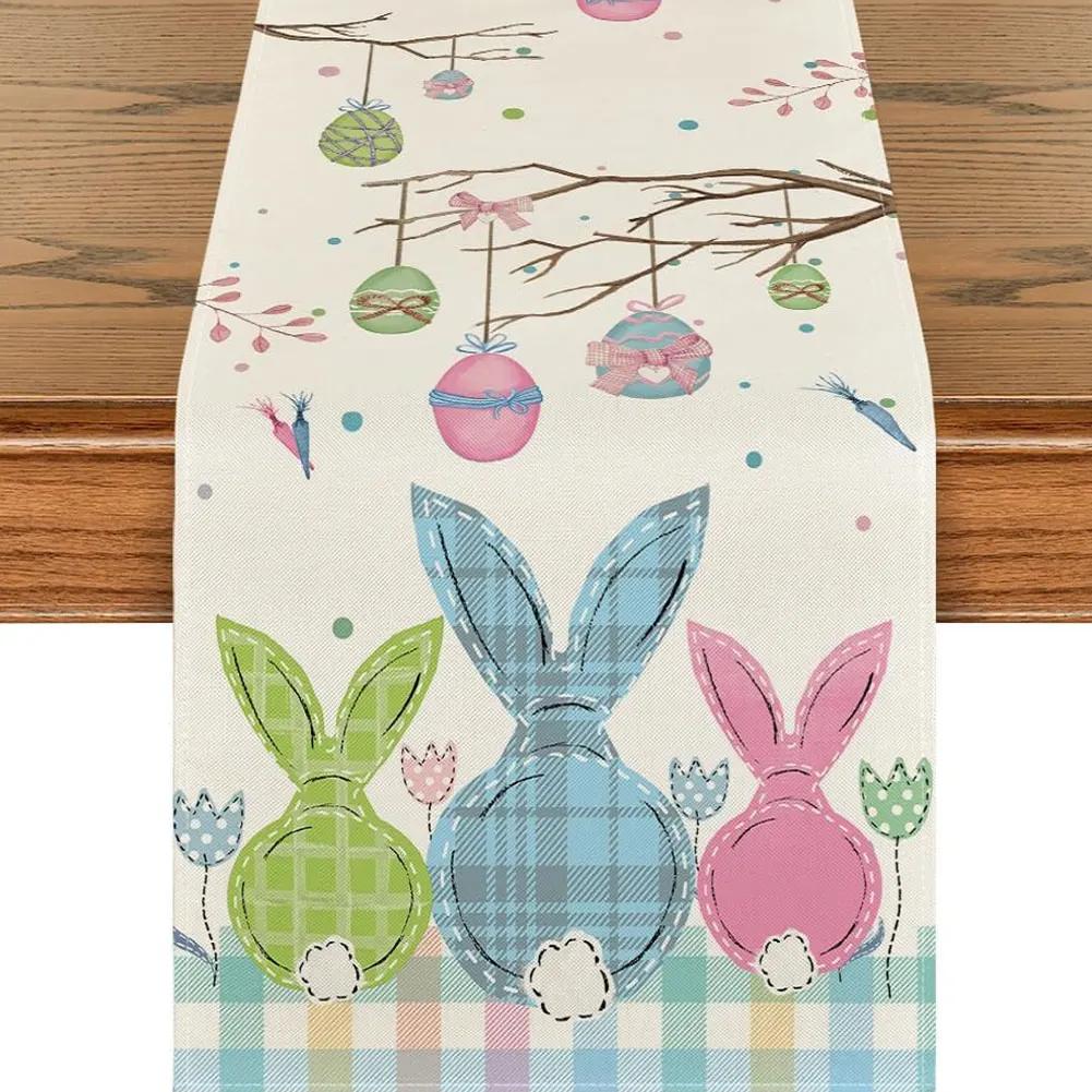 Easter Bunny Linen Table Runner Holiday Party Spring Table Runners Easter Bunny Spring Linen Table Runner Table Flag EasterDecor