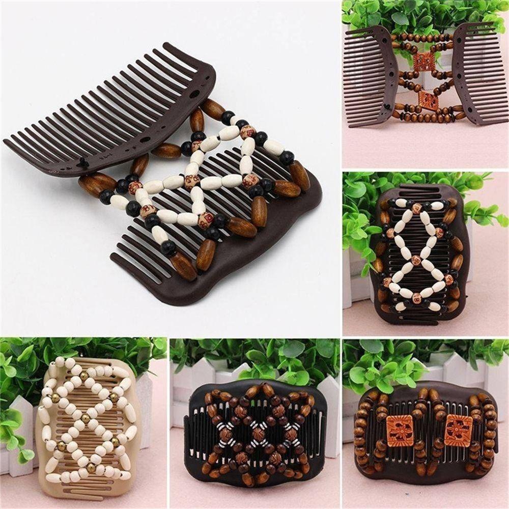 Flower Cute Butterfly  Stretchy Hair Accessories  Double  Wood Beads Magic Hair Comb