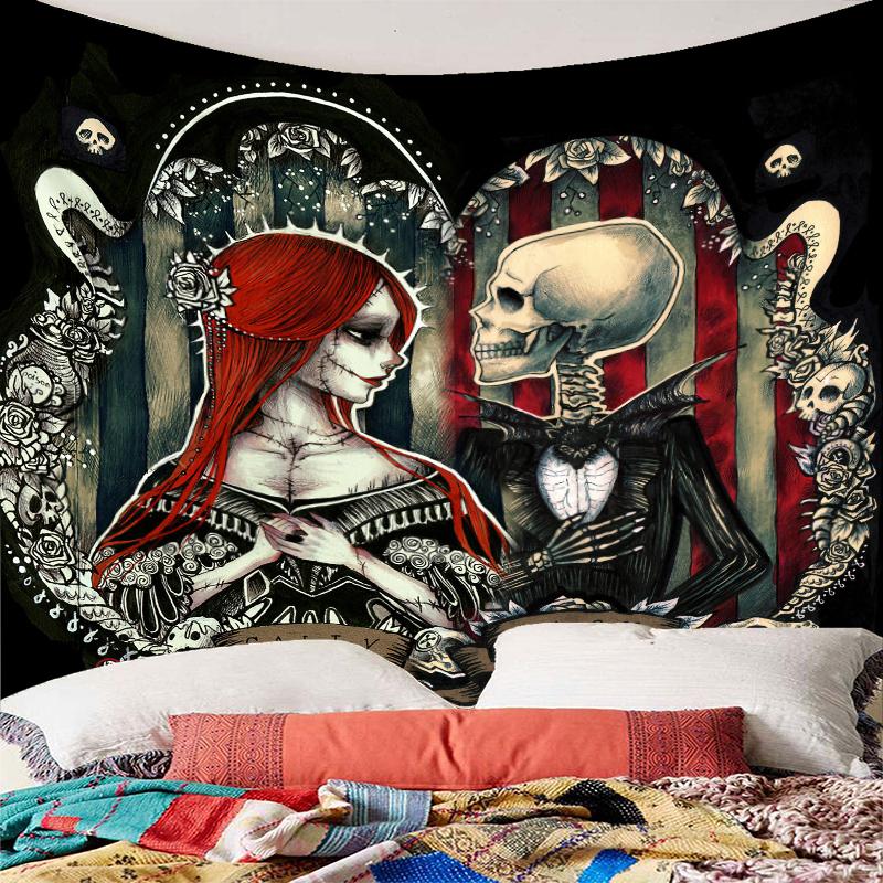 Гобелен с черепом для сладкой пары, настенный гобелен для путешествий, пляжа, пикника, домашнего декора, гобелен для спальни, гостиной, общежития