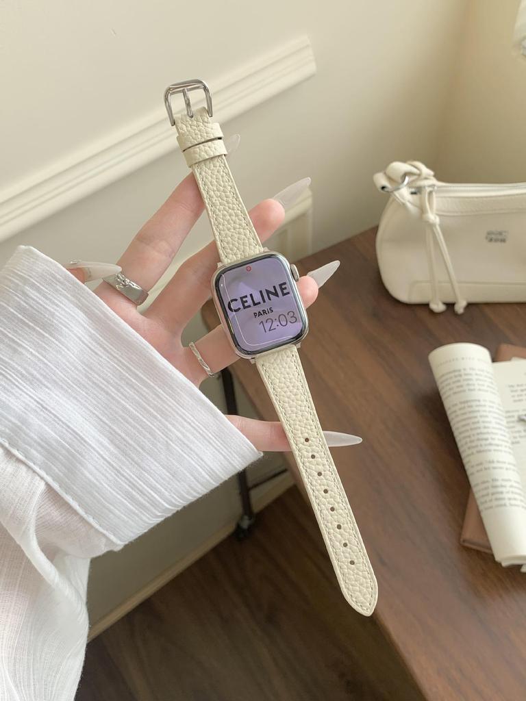 Совместимый ремешок из телячьей кожи с текстурой личи для Apple Watch S10/iWatch 98765SE и Huawei GT5/GT4 - Женский стиль