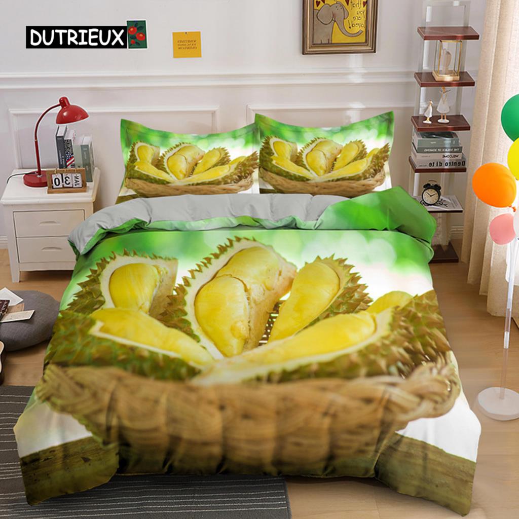 Тропические фрукты дуриан пододеяльник микрофибра комплект постельного белья 3D принт пододеяльник с наволочками король для подростков взрослый спальня декор