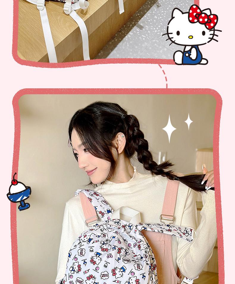 Двухлямочный рюкзак Hello Kitty & Cinnamoroll - Вместительная дорожная и школьная сумка для женщин