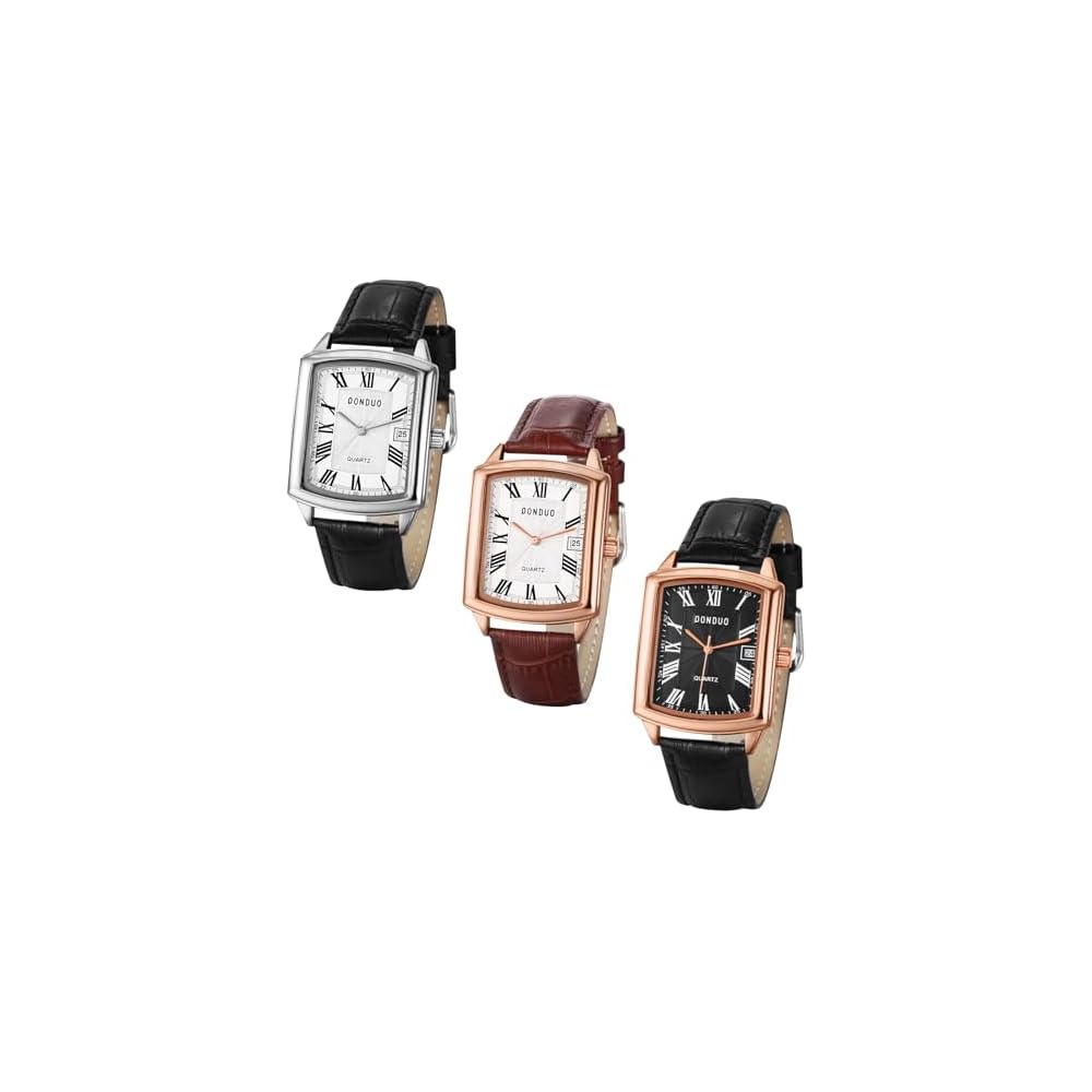 Мужские квадратные кожаные часы Seiko Водонепроницаемые Кварцевые Коричневый циферблат Римские цифры Бизнес-Кэжуал Часы