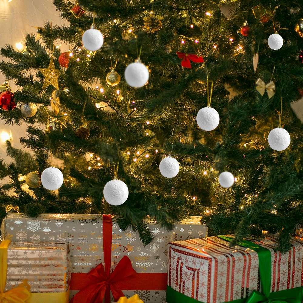 6pcs Round White Foam Christmas Balls 4/6/8CM Xmas Tree Hanging Pendant  New Year Gift