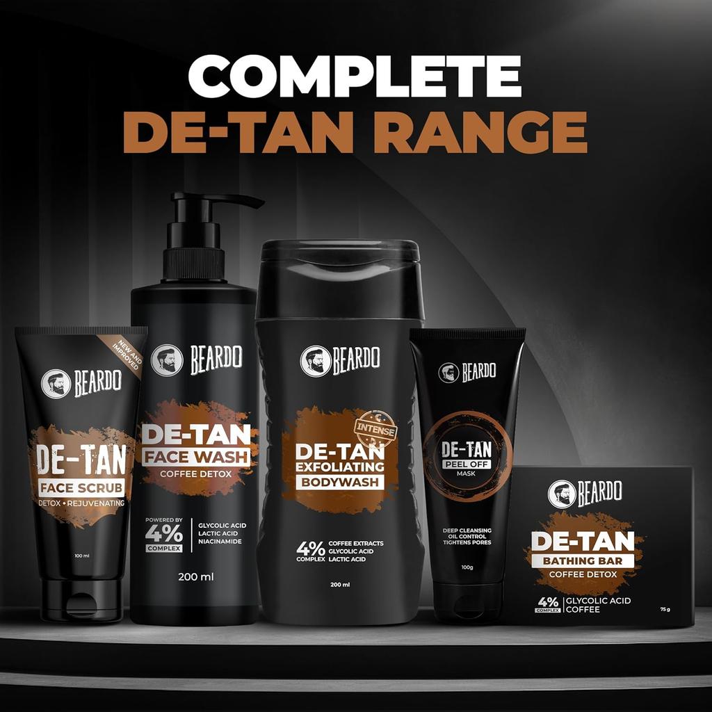 Beardo DeTan Face Wash For Men 200 ml Glycolic Acid Niacinamide Coffee Exfoliating Oil Control Cleanser For Smooth Skin