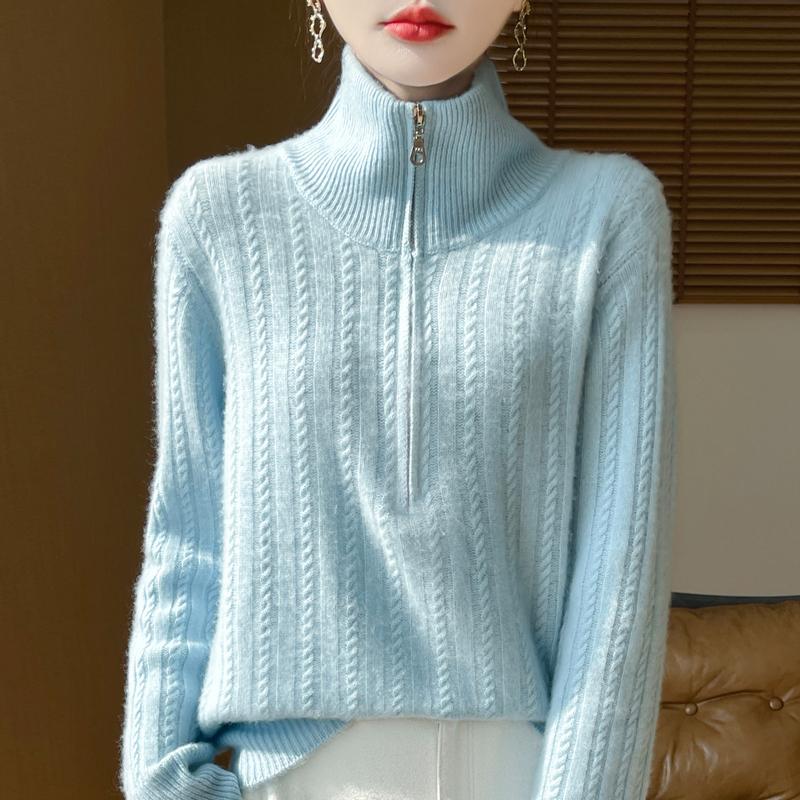 Women Sweater 100% Wool TIDENOVEL Turn-down Collar Knit Pullover Thick Winter Jumpers Female Knit Tops Zipper