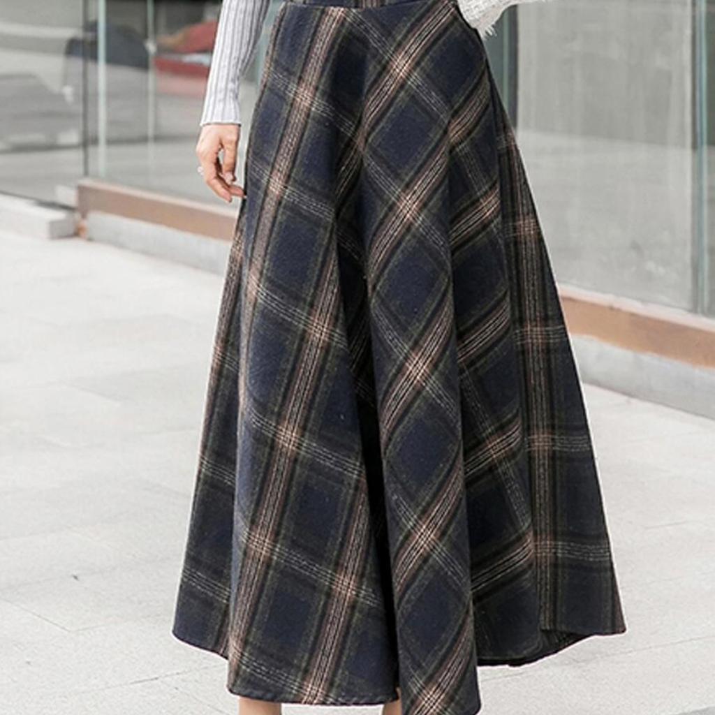 Tooxika: женская юбка средней длины, шерстяная длинная юбка, высокая талия, универсальный клетчатый узор, большой подол, длинная юбка-трапеция