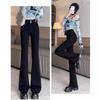 Women High Waist Flare Jeans Vintage Cement Gray Stretch Denim Pants Slim Fit Floor Length Horseshoe Trousers