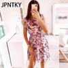 JPNTKY Мода Женское Повседневное Свободное Платье с Круглым Вырезом и Рукавами-Бабочками с Цветочным Принтом