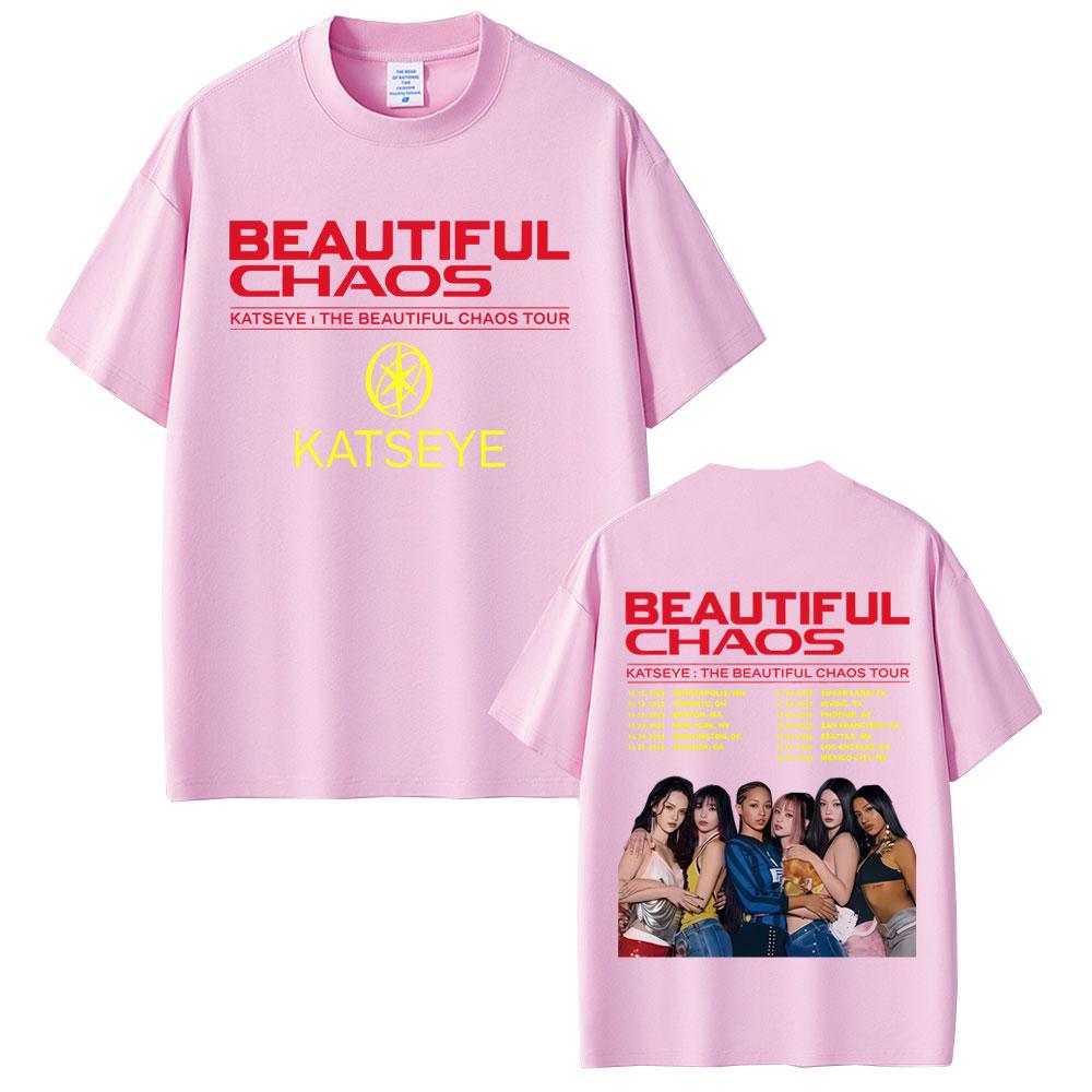 Korean Kpop Katseye Beautiful Chaos Tour 2025 Tshirt Unisex Women Hip Hop Fashion Tshirts Unisex Oversized Short Sleeve T Shirts