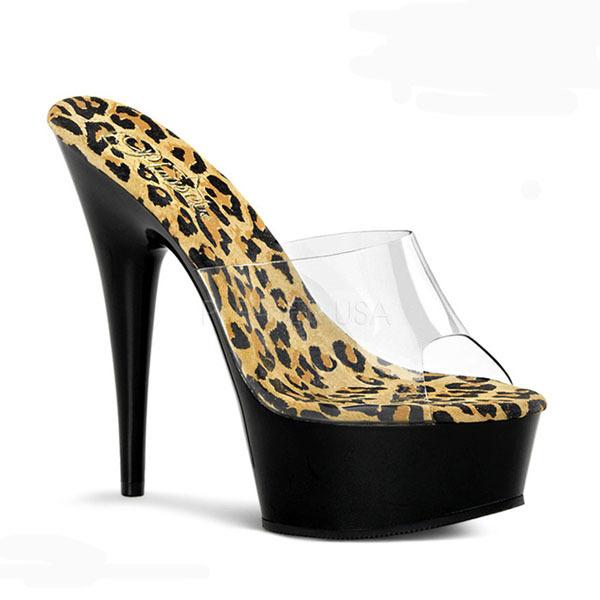 Женские туфли с леопардовым принтом, прозрачные босоножки с рисунком «рыбий рот», танцевальные туфли на тонком каблуке, каблук 15 см, платформа 5 см, YKC